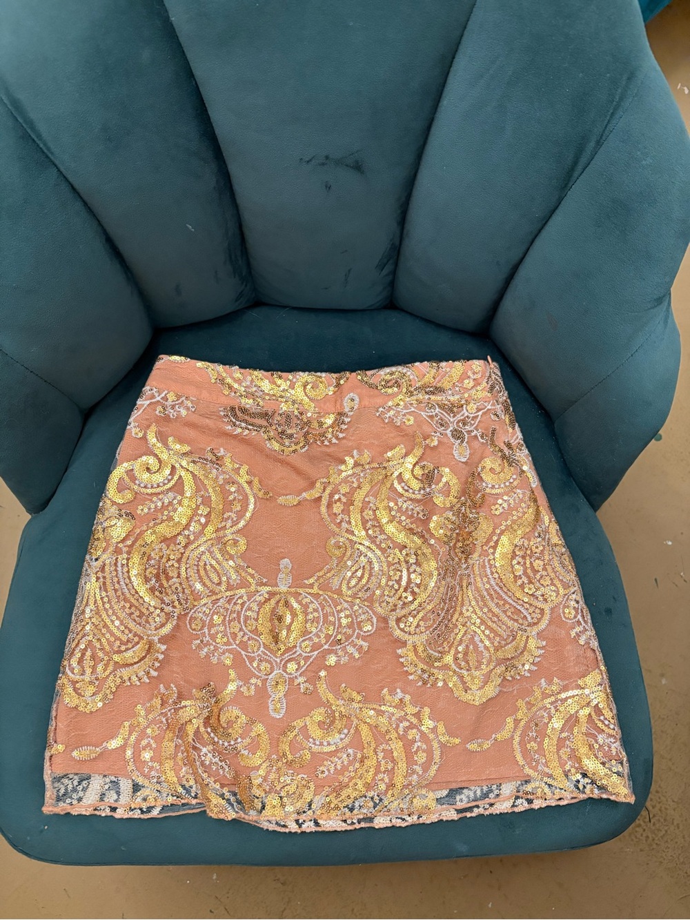 Forever 21 Coral Sequin Paisley Mini Skirt